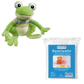 Glorex 04601-1K Complete Set Cuddly Toy for Stuffing Yourself, Frog Joe, Approx. 16 cm, Includes 100 g Cotton Wool, for Crafts and Cuddling
