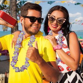 Forellfit Leis para fiesta de Luau, collares hawaianos de 12 abalorio para flores tropicales a granel conjunto de Lei de un solo color, fiesta de cumpleaños, naranja, morado, rosa, blanco, accesorios