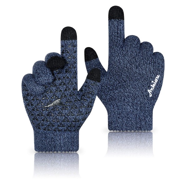 Achiou Winter Gloves for Men Women, Upgraded Thicken Touch Screen, Anti-Slip Silicone Gel, Thermal Soft Knit Lining