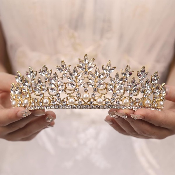 Rannyrena Silver Crystal Crown Tiara for Women Glitter Rhinestone Bridal