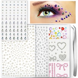 Sixberry Self Adhesive Face Gems Stickers for Women Kids Girls, Pearl Rhinestone Heart Bow Jewels Sparlking Stickers for Eyes Body Hair Make Up Festival Cos Crafts DIY Party Favors Decor Supplies