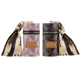 Adorila - Paquete de 2 organizadores de lápiz labial, bolsa de piel con llavero, mini estuche portátil para lápiz labial para cartera (café, rosa)