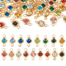 Pandahall 34Pcs Gold Rhinestone Connector Charms Stainless Steel Link Connectors Crystal Birthstone Charms Flat Round Connector Charms Glass Gemstone Pendant for Women Earring Necklace Jewelry Making