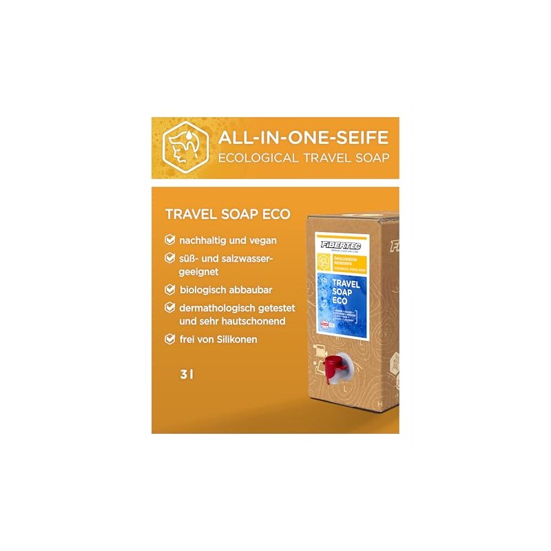 FIBERTEC Travel Soap Eco 3L - 3-in-1 Reise-Seife flüssig, Körperpflege,