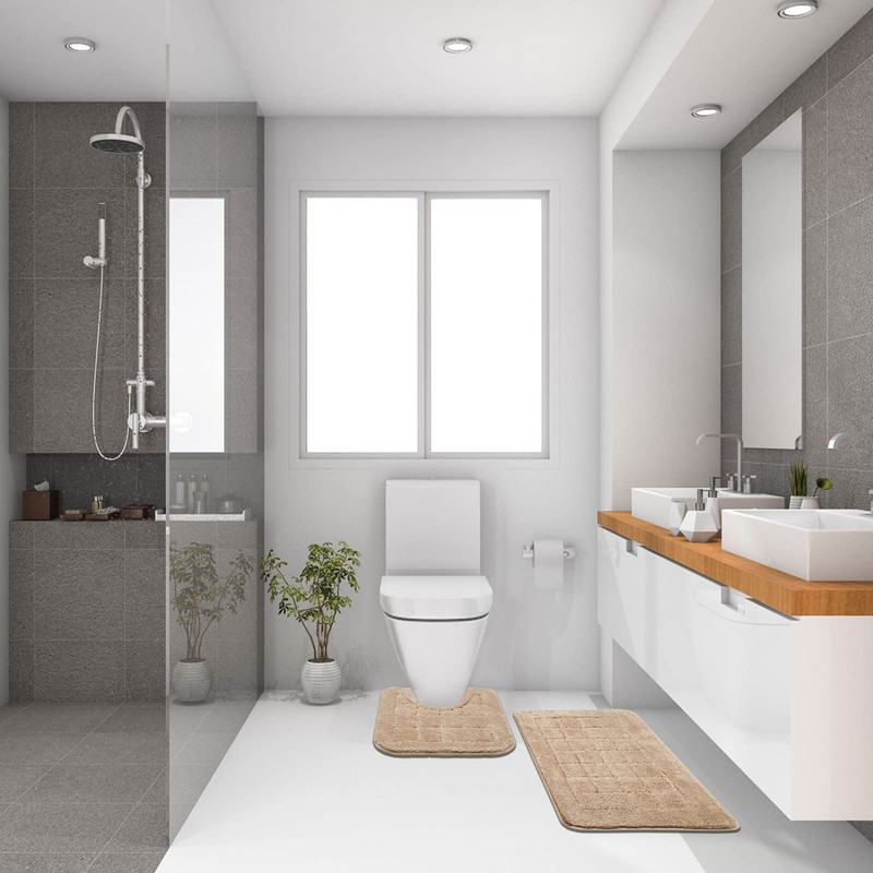 HEBE Bath Rug Set 2 Piece Beige Non Slip Bathroom