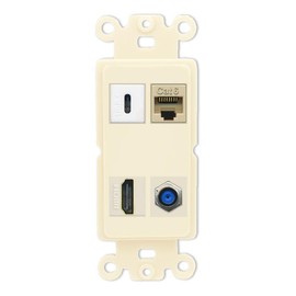 RiteAV USBC HDMI Cat6 Coax F81 Wall Plate - Rocker [Light-Almond]
