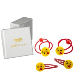 HAARallerliebst Hair Accessories Set (4 Pieces | Kissing Emojis | Red Yellow) for Girls with Storage Box (Box Colour: White)