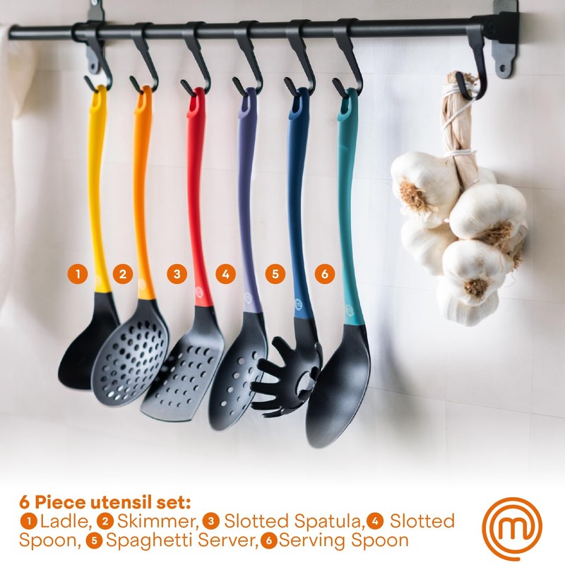 MasterChef Kitchen Utensils Set with Holder, Nylon, Multi-Coloured