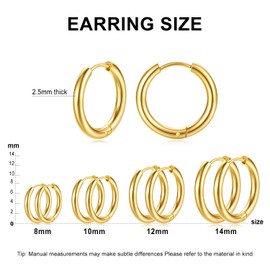PICKBEAU 4 Pairs Thin Gold Huggie Hoop Earrings for Women Men | 14K Real Gold Plated Small Huggie Hoop Earrings Set Hypoallergenic Hoops Lightweight Cartilage Ear Cuff Earrings Pack(8/10/12/14MM)