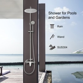 Shower Faucet -Shower System，Shower Faucets Sets Complete - Outdoor Shower Kit/Outdoor Shower Enclosure/Outdoor Shower Fixtures W/ SS304 Shower Head with Handheld High Pressure, Brushed Nickel