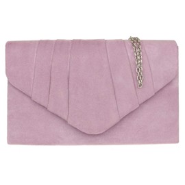 Girly HandBags Faux Suede Clutch Bag Pleated Design Evening Party Womens (Lilac)