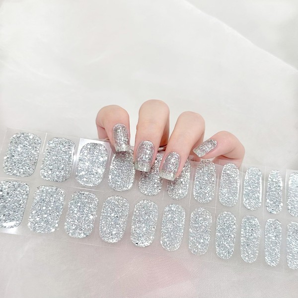 LIFOOST Semi Cured Gel Nail Strips Glitter Gel Nail Stickers