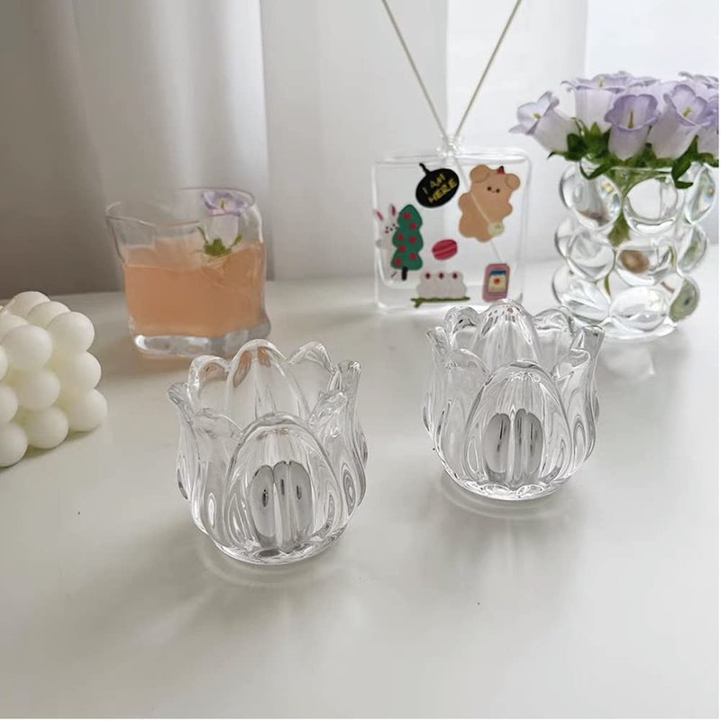 Tulip Shaped Glass Candle Holder Spring Flower Tealight Candle Holder