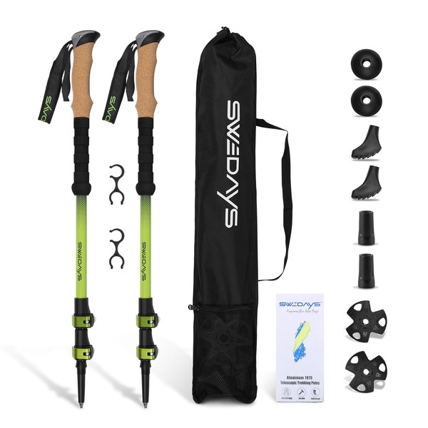 SWEDAYS® Hiking Poles, Telescopic Trekking Poles Made of Aluminium with Cork Handle, Nordic Walking Poles with Rubber Buffers, Lightweight and Adjustable Hiking Pole for Men and Women