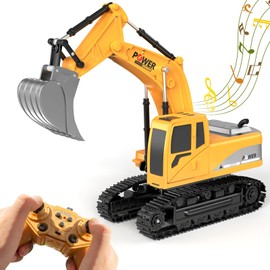 FUYLEY Remote Control Excavator Toy, 2.4GHz RC Excavator Toy for Boys Aged 3 4 5 6 7 8 Years, 1:24 Excavator Truck for Boys with Metal Shovel, Lights and Sound, 680° Rotation