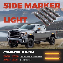 HECASA 4Pcs LED Side Marker Lights Compatible with 2020-2024 GMC Sierra 2500/3500 HD 2023-2024 GMC Canyon Replacement for 84185031 84806032 LED Front Rear Side Marker Lamps Amber - Smoke Lens