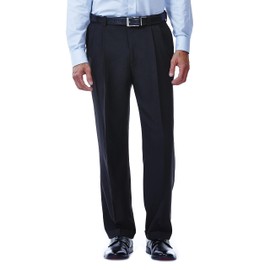 Haggar mens Eclo Stria Expandable-waist Pleat-front dress pants, Black, 36W x 32L US