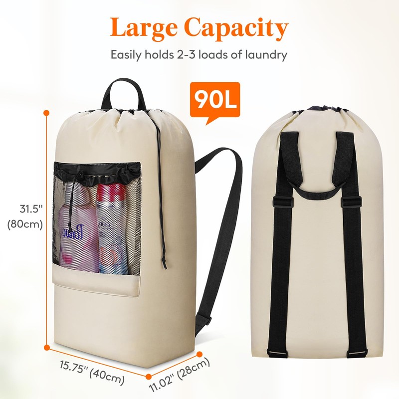 Lifewit 90L Large Laundry Backpack, Heavy Duty Laundry Bag with