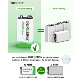 DURNERGY 9V Batteries 12 Pack, 10-Year Shelf Life, 9v Battery for Smoke Detector, 9 Volt Power Supply for Guitar Pedals, Square Batteries 9V Alkaline Batteries