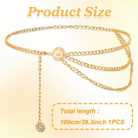 Multilayer Metal Waist Chain Belt for Women, Fashion Multilayer Adjustable Women Gold Long Belt Body Belly Jewelry for Dresses Jeans Trousers