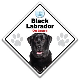 Black Labrador Car Sign, Dog Car Sign, Dog on Board, Black Lab Car Sign, Labrador Dog Sign, Fur Baby Sign, Warning Sign with Suction Cup for Notification of Dog in Vehicle, 14