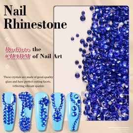 3600pcs Royal Blue Round Rhinestones 1.8-4mm Flatback for Manicure, 6 Multi Sizes Nail Art Shine Crystal Gem Diamond Bling Set with Tweezer and Pickup Pencil
