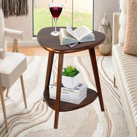 FANTERSI Wood Side Table, Small End Table with Storage Shelf, Small Coffee Table for Living Room, Accent Table for Small Spaces, Solid Wood Legs, Brown