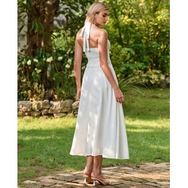 XinFSh Summer Floral Halter Corset Midi Dress Flowy A Line Wedding Guest Tea Party Dresses for Women Sundress 2025 White