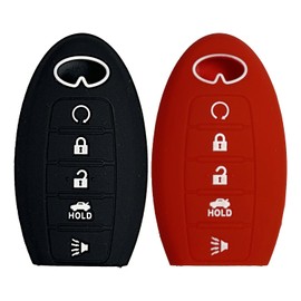Key Fob Cover for QX60 QX80: 2 Pcs 5 Buttons Silicone Remote Case Protector Fit for Infiniti Q60 Q50 QX55 QX50 QX60 QX80 2014 2015 2016 2017 2018 2019 2020 2021 2022 2023 2024 (Black+Red)