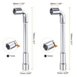 HARFINGTON 2pcs L Shaped Angled Hex Socket Wrench 11mm 12mm High Carbon Steel Double Ended Metric 6 Point Tubular Socket Spanner for General Repairing, Pipeline, Bicycle Car Maintenance