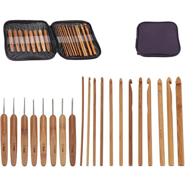 20PCS Bamboo Crochet Hooks Set,20 Different Sizes from 1.0mm to