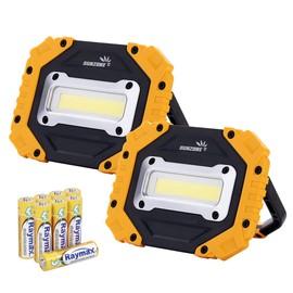 Sunzone Portable LED Work Light,AA Battery Powered Flood Lights,Super Bright Workshop Job Site Lighting for Camping, Hiking, Fishing, Car Repair with Emergency SOS Mode (2 Pack)