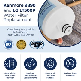 PURELINE LT500P and 9890 Water Filter Replacement with Advance Filtration. Compatible with Kenmore 9890, LG LT500P, LG 5231JA2002A, GEN11042FR-08, LFX25974ST. and more. (2 Pack)