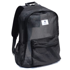 ESVAN Original Print Mesh Backpack Semi-Transparent Sackpack See Through Beach Bag Daypack Multi-Purpose Women Men Unisex (Z White Black Wave)