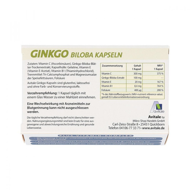 Ginkgo 100 mg Capsules + B1 + C+E Pack of