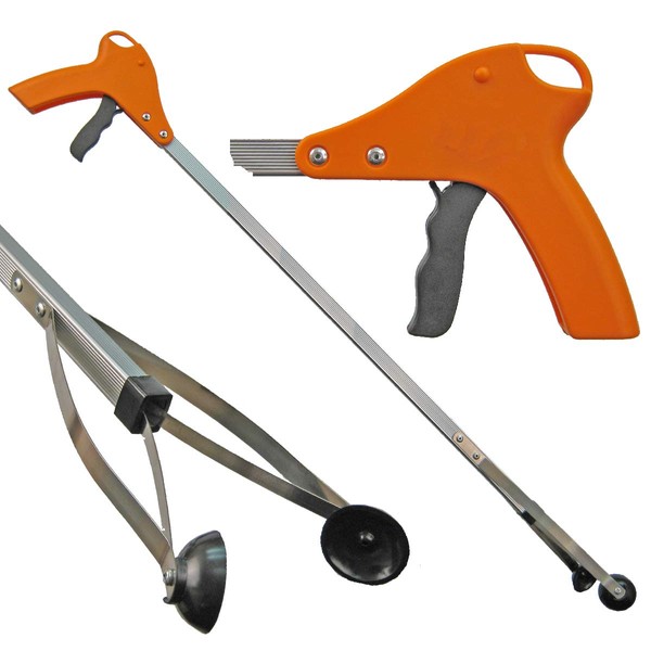 ArcMate 15202 Orang-U-Tongs Standard, Litter Trash Pick-Up Tool, Suction Cup Reacher Grabber for Indoor or Outdoor Use, Jaws Open 4.5", 5 Pound Pick Up Capacity, 32" Orange