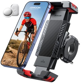 JOYROOM Bike Phone Holder [Hidden Tracker Storage] Phone Holder for Bike [1S Auto Lock] Motorcycle Phone Mount for Bike Bicycle Ebike Accessories Handlebar Phone Mount for All 5.8‘’-7.2" Phones, Red