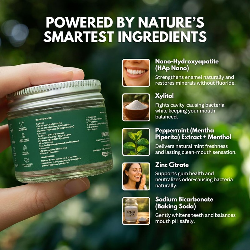 PRIMALS Fluoride-Free Toothpaste Tablets - Nano Hydroxyapatite - Zero Artificial