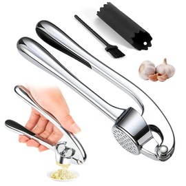 Bangbobi Knoblauchpresse Edelstahl - Professionelle Knoblauchpresse für die Küche - Leicht zu Reinigende Knoblauch Pressen und Crusher mit Schäler und Bürste