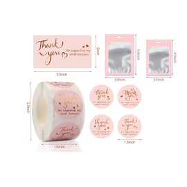 Vokowin 620pcs Thank You Business Card, 100pcs Gold Foil Thank You for Supporting My Small Business Cards 500pcs Thank You Stickers, 20pcs Smell Proof Bags (K94-1)