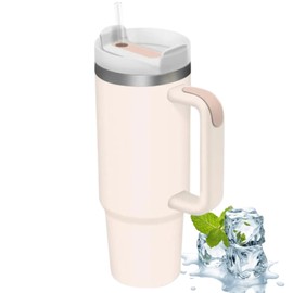 ActivoTex 30oz/900ml Stainless Steel Tumbler with Straw and Lid, Lid and Handle Leak Proof Vacuum Insulated Water Bottle (White)