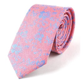 Elfeves Men's Women Boys Coral Pink Blue Small Designer Jacquard Silk Tie Formal Self NecktieS