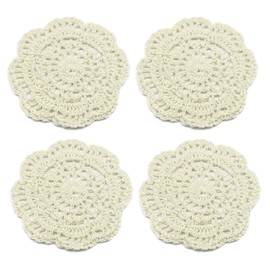 kilofly Small Crochet Cotton Lace Coasters Doilies Pack Set, 4pc, Beige, Round, 4 inch