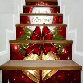 3D Christmas Stair Stickers,Self-Adhesive Xmas Party Home Staircase Decor,Removable Waterproof Stairs Decorations,39.3" w x 7" h x 6pcs (Xmas Bells)