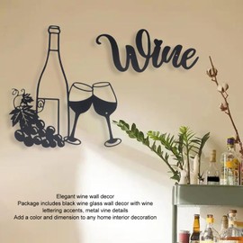 Decoración de Pared de Vino de Metal, Letrero de Metal de Bar Moderno, Arte de Pared de Vino para Cocina de Restaurante, Arte de Pared de Copa de Botella de Vino Negro Vintage