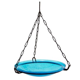 Achla Designs 201-6034 Crackle Glass Hanging, 14-in, Teal Birdbath