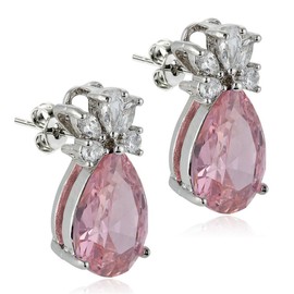 [RIZILIA LÁGRIMA] Stud Pendientes Pendientes de gota Piercing Aretes con Corte de Pera Piedras Preciosas Circonita CZ [Zafiro Rosa] en 18K Chapado en oro blanco, Elegancia Moderna Sencillo