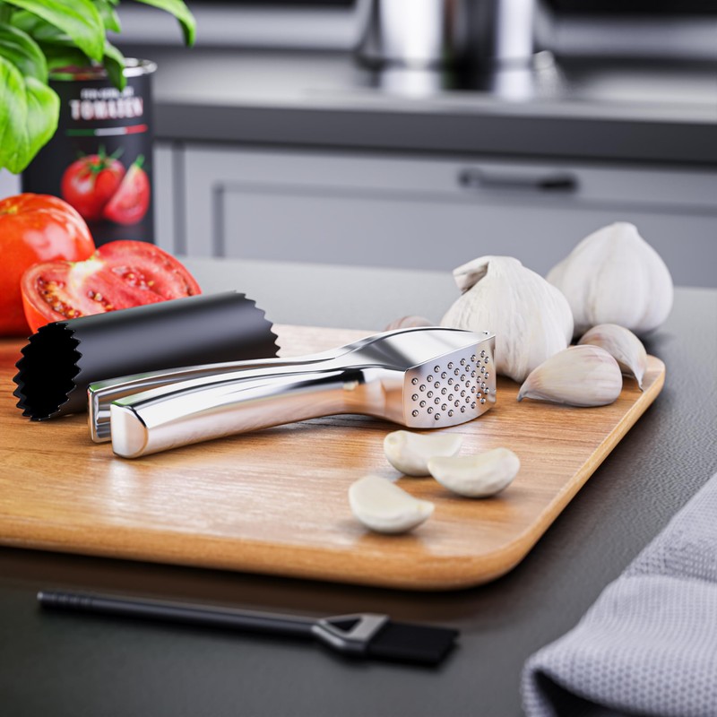 Arendo - Stainless Steel Garlic Press Ginger Press - Zinc