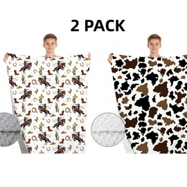 Jola's House 2 Pack Cowboy Baby Blanket Western Cowboy Gender Neutral Minky Blankets for Newborn Baby Girls or Boys Cowboy Nursery Toddler Double Layer Blanket with Dotted Backing (Western)