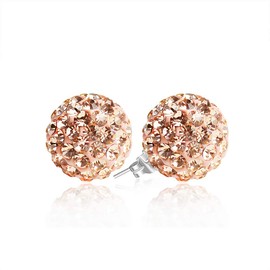 BAYUEBA 925 Sterling Silver Sparkle Crystal Ball Stud Earrings for Women, 8mm, Resin, crystal